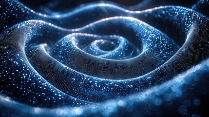 Poster - Abstract Blue Digital Particle Wave Swirling Design