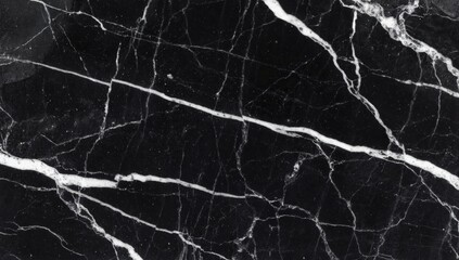 Wall Mural - close-up of raw marble with elegant white veins on deep black background, polished