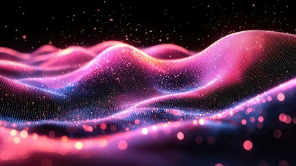 Poster - Abstract Pink Blue Digital Wave Particle Flow