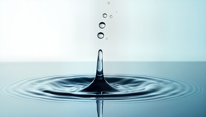 Poster - Clear water drop creates ripples. Water droplet falls into water surface. Abstract liquid ripple effect. Clean blue liquid. Nature backdrop. Water drop impact.