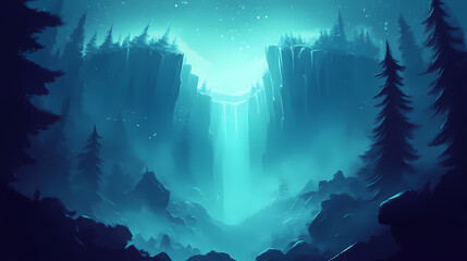 Poster - A stunning canyon illuminated by soft light, creating a serene atmosphere. Serene Canyon. Illustration