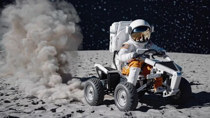 Wall Mural - space vehicles kick up moon dust during exploration mission. astronauts drive atvs across lunar terr