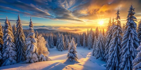 Wall Mural - Serene Winter Wonderland: Snow-Covered Forest Treetops