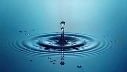 Poster - Water droplet falling into still water creates concentric ripples. Clear water droplet makes splash. Abstract pattern of liquid motion. Close-up view. Nature scene. Clean water. Cool water.