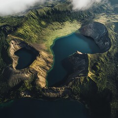 Wall Mural - Aerial View of Dynamic Crater Lakes in a Lush Landscape