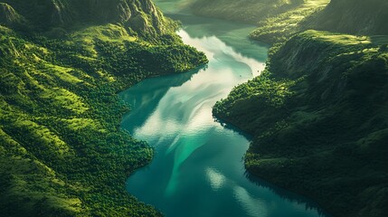 Wall Mural - Aerial View of Winding Fjords with Emerald Green Waters