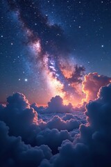 Wall Mural - Dark, swirling clouds beneath a brilliant Milky Way, aerial, night sky, overhead