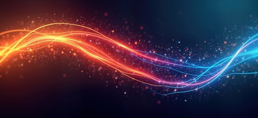 Aufkleber - Abstract neon glowing background with blurred vibrant lines. Dynamic curves of orange, blue light streaks. Intense illumination against dark backdrop. Futuristic design with city landscape feel.