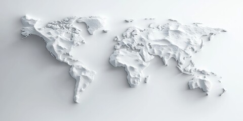 relief world map with raised continents minimalist design white background geographic visualization