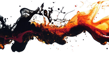 Poster - orange and black paint splashing and mixing together on transparent background. transparent backgrou
