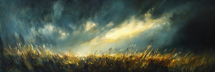 Aufkleber - Rays illuminating golden wheat fields during a dramatic sunset sky. Generative AI