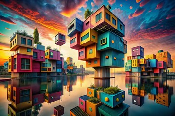 Poster - Surreal Construction Logo: Abstract Building Forms & Initials