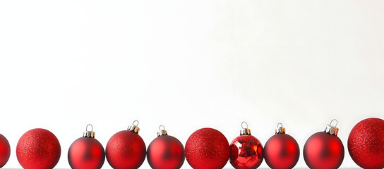 Wall Mural - A Christmas themed border set against a white backdrop adorned with red Christmas balls perfect as a copy space image