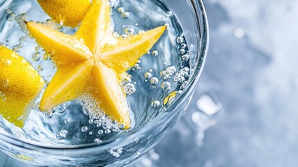 Wall Mural - Sparkling water with lemon and starfruit slices in glass