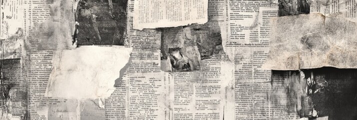 Poster - Overlapping vintage newspaper clippings showcasing historical events and advertisements from the past century. Generative AI