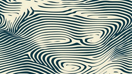 Poster - Abstract wavy lines creating optical illusion pattern in dark teal and cream colors. Seamless repeat design for fabric, wallpaper and surface pattern projects.
