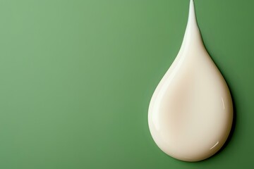 Poster - White cream drop on green background, cosmetic product texture close up view, skincare and beauty concept for advertising and packaging design.
