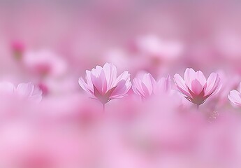 Poster - Delicate pink cosmos flowers in soft focus against blurred pastel background create dreamy romantic atmosphere for spring and wedding designs.