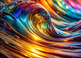 Poster - Vibrant Multicolored Metallic Abstract Waves: Dynamic Motion Macro Photography