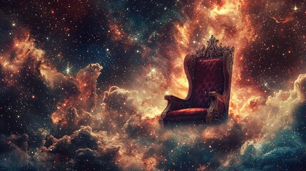 Poster - Majestic Throne in Cosmic Cloud with Stars and Nebulae Background