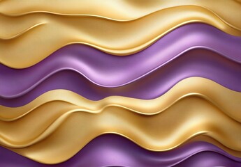 Fototapete - Wavy Golden and Purple Metallic 3D Background