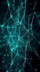 Sticker - Abstract Background Shows Interconnected Lines and Nodes Glowing Brightly in Teal Against a Dark Backdrop.