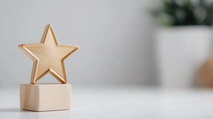 Wall Mural - Gold star trophy on white table symbolizes achievement