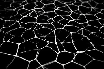 Poster - Abstract 3D Render of White Wireframe Network Connecting Dots on a Black Background