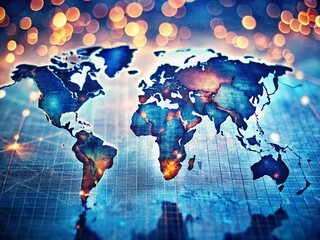 Poster - Vintage Style Hologram World Map: Futuristic Digital Globe on Blue Background