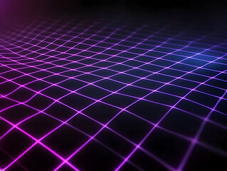 Sticker - Abstract 3D Glowing Neon Purple Grid Background Creates a Futuristic Technological Atmosphere.