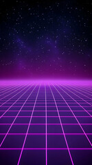 Wall Mural - Retro Futuristic Grid Background Stretches Under a Starry Night Sky with Purple Hues