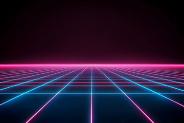 Wall Mural - Retro Neon Grid Background Creates a Futuristic Digital Landscape with Vibrant Colors