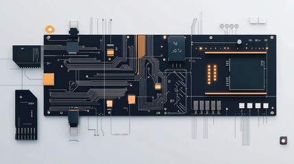 Poster - Abstract Technology Circuit Board with Bright Orange Elements