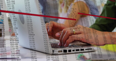 Poster - Image of financial data processing over caucasian businesswoman using laptop in office