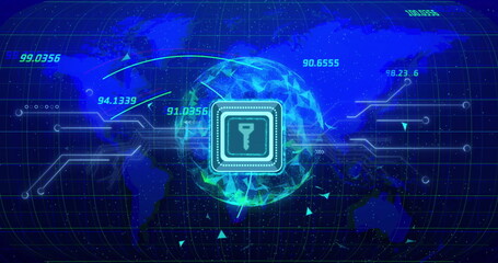 Aufkleber - image of padlock icon and data processing over globe