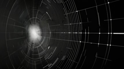 Poster - Abstract Pattern of Light Rays and Circular Lines on Dark Background
