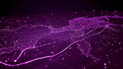 Wall Mural - Abstract Purple Network Connects Glowing Dots and Lines Seamlessly Across a Dark Background