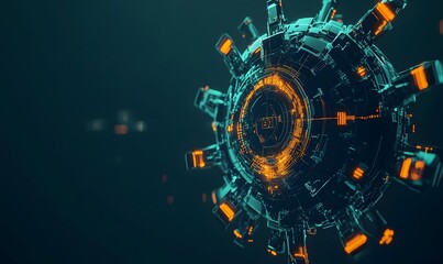 Futuristic sphere rotating, digital interface, dark background, tech concept
