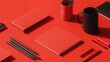 © Kitta Studio - Minimalistic Red Workspace with Stationery and Office Supplies