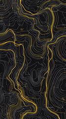 Wall Mural - Abstract Topographic Map Shows Contours and Elevation Data Artistically with Yellow Highlights