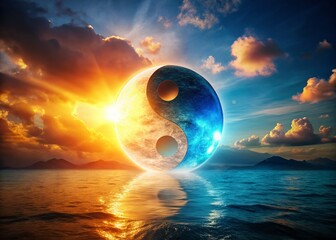 Poster - Yin Yang Double Exposure: Sun, Calm, Blue Orange Harmony