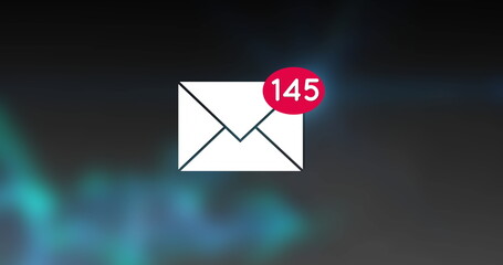Poster - image of email icon and numbers changing over blue background