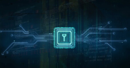 Leinwandbilder - image of key icon and digital data processing over computer circuit board