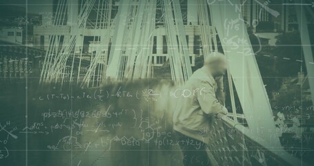 Poster - Image of mathematical equations over busy city