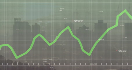 Wall Mural - Image of diagrams and data processing over cityscape