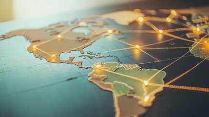 Poster - Global Network Connections Illustrated on a World Map with Lights