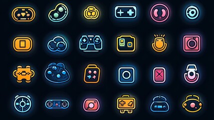 Poster - Neon Game Controller Icons Digital Art Design