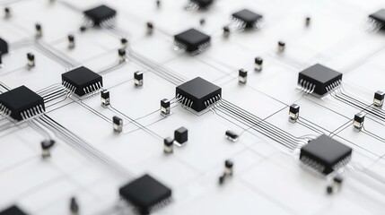 Poster - Close-Up View of Modern Microchips and Circuit Board Connections