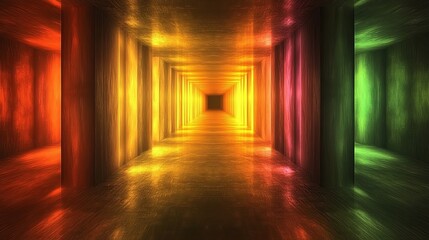Fototapete - Exploring an ever-changing fractal tunnel with vibrant colors and dynamic depth perception. Generative AI