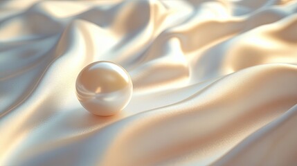 Poster - Close-up view of a pearl resting gracefully on soft silk fabric with delicate, shimmering textures. Generative AI